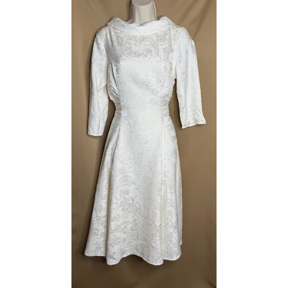 Unique Vintage Stunning Creamy White Jacquard Dress M 6 8 NWOT Wedding Party - Picture 5 of 9